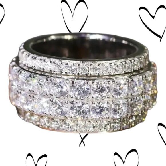 ❤️ 3 Silver Plated Rings - 1 Paved Zirconia Sz 6m M - 2 Paved Zirconia Sz 7 W - Picture 2 of 7